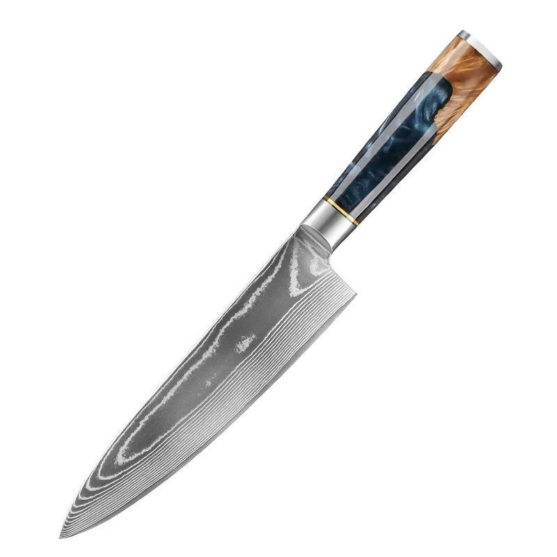 Baovim Profi-Küchenmesser aus 67-lagigem Damaststahl mit farbigem Holzgriff, 20,32 cm - Bild 5