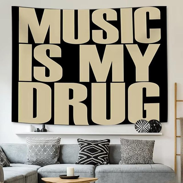 Musik ist mein Medikament Wandteppich von JMG Household Supplies, schwarzer Polyester Wandbehang für Wohnzimmer und Schlafzimmer, B: 150 cm, H: 200 cm - Bild 1