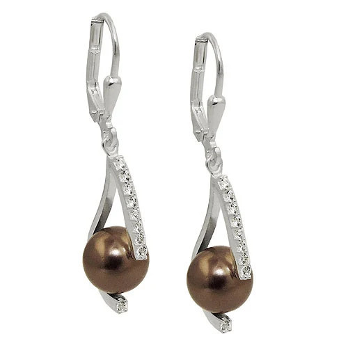 SIGO Ohrringe Brisur, Glasperle braun, Zirkonia, 925 Silber, Damen - Bild 1