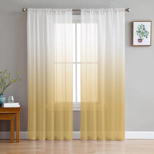 Transparente Tüllvorhänge von Your Warm Home in Blau mit Farbverlauf, Chiffon-Stoff für Wohnzimmer, Schlafzimmer und Küche, Breite: 135 cm, Höhe: 114 cm - Bild 1