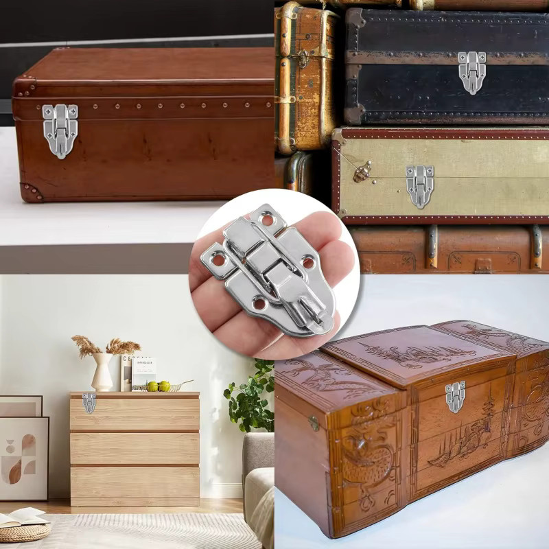 2 Sets Vintage Möbelbeschläge aus Holz mit Schlossloch in Silber für Schmuckkisten und Koffer - Bild 4