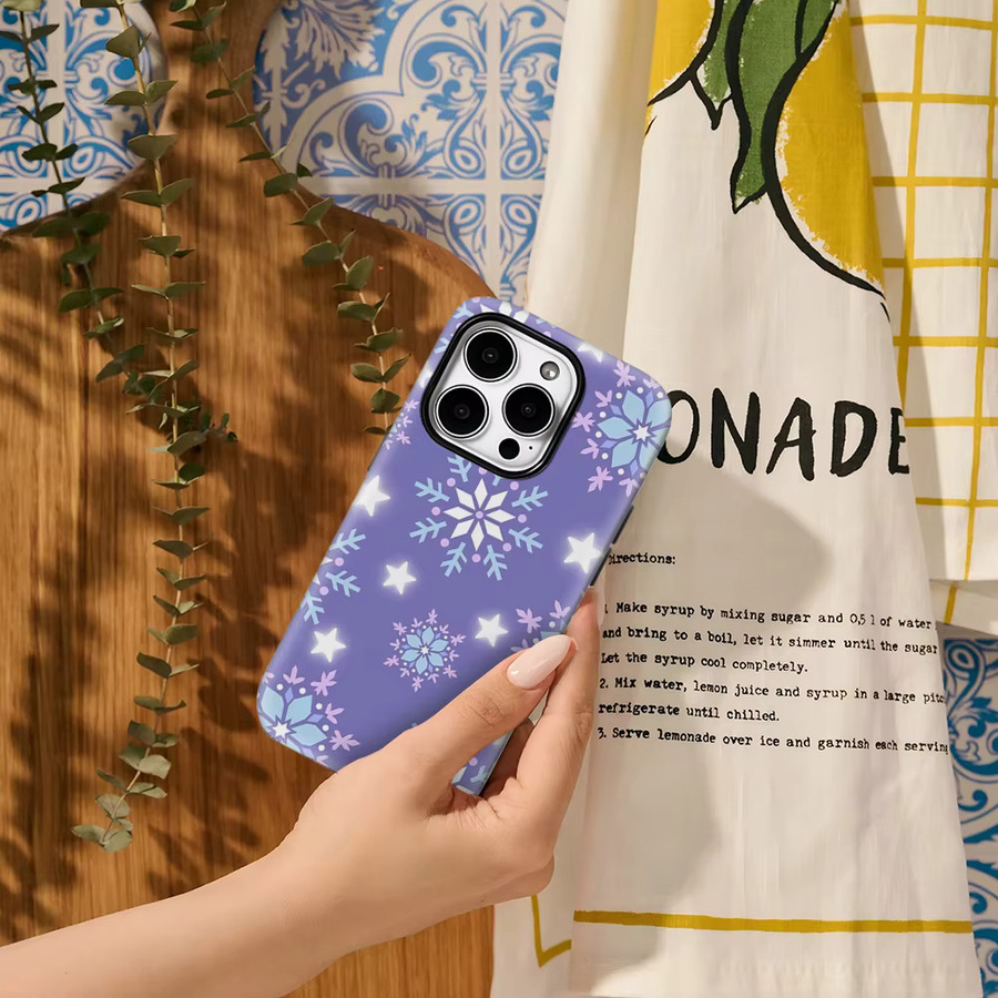 Lila Handyhülle mit Sternen und Schneeflocken für Apple iPhone 17 Pro Max Plus 16 15 14 13 12 11 mit doppellagiger Rückseite - Bild 4