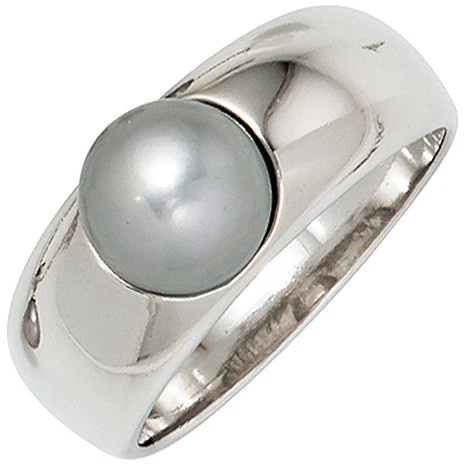 Colfem Perlenring 925 Silber, graue Süßwasser Perle, Damen, Ringgröße 56 - Bild 1
