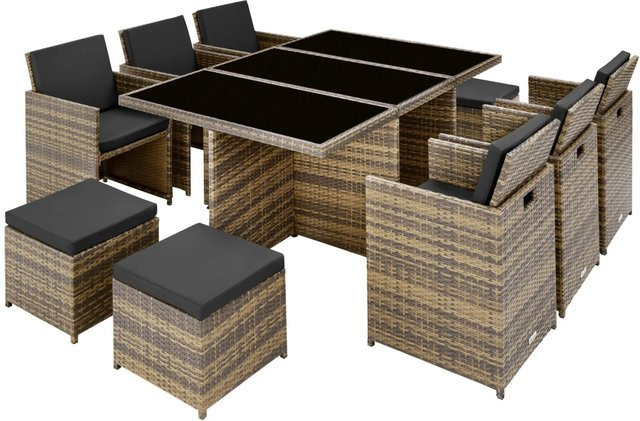 tectake Aluminium Rattan Sitzgruppe für Garten in Beige oder Braun mit Tisch und Stühlen - Bild 2
