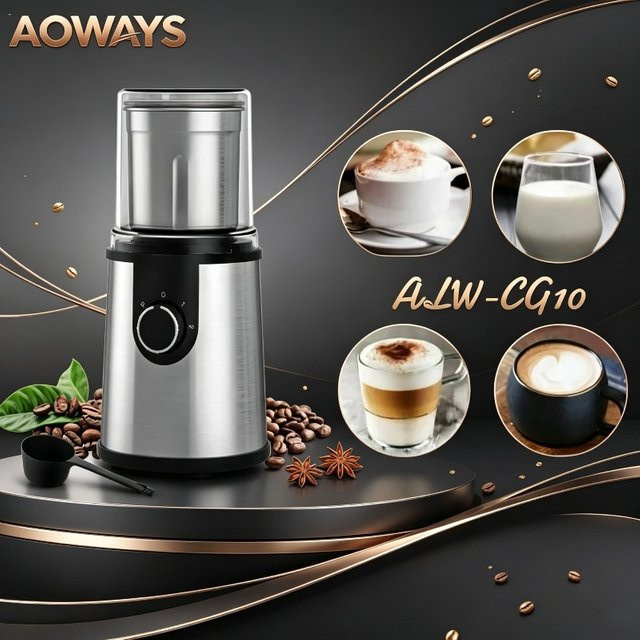 Enerburg Elektrische Mini Kaffeemühle aus Edelstahl in Silber, professioneller tragbarer Mahler für Kaffeebohnen und Sojabohnen - Bild 1