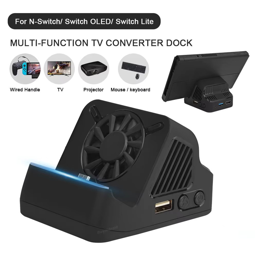 Hayoumon Tragbare Multifunktions-TV-Projektor-Ladestation mit Kühlventilator und USB 3.0 Anschluss für Nintendo Switch und Switch OLED Konsole, Schwarz - Bild 3