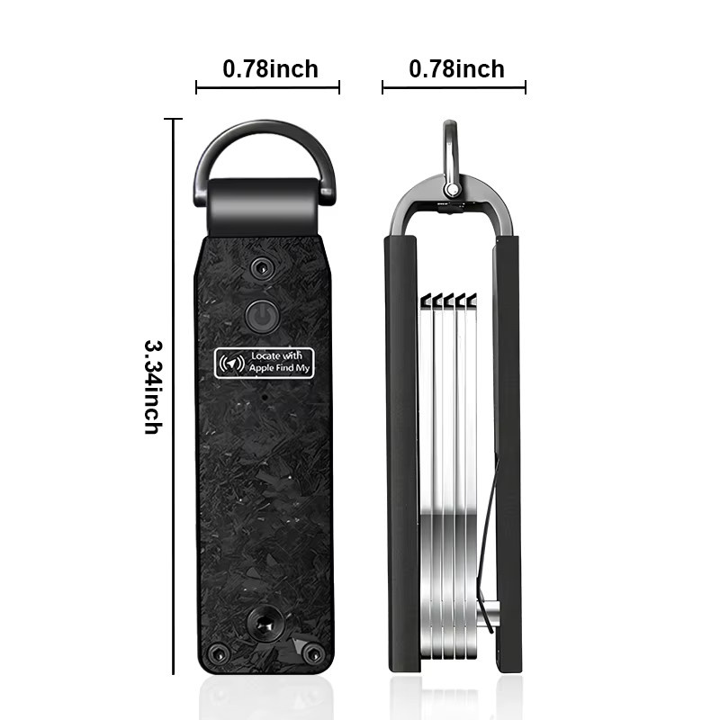 Schlanker Smart Keychain Tracker aus Kohlefaser in Schwarz, MFi-zertifiziert für Apple Find My, kratzfest mit austauschbarer Batterie - Bild 2