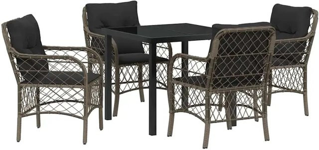 vidaXL Garten Essgruppe 5-teilig aus Poly Rattan und Glas in Grau mit Kissen - Bild 1