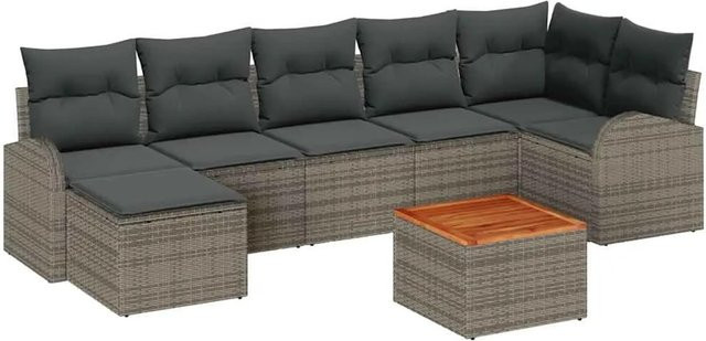 vidaXL Garten-Sofa-Set 8-teilig aus Polyrattan in Grau mit L-Form und Stauraum - Bild 1