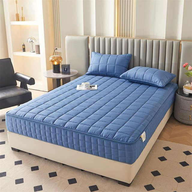Warm Magpie Home Matratzenschoner Set in Blau mit 2 Kissenbezügen, flauschiger 5-seitiger Matratzenbezug mit Reißverschluss, staubdicht und allergikerfreundlich - Bild 1