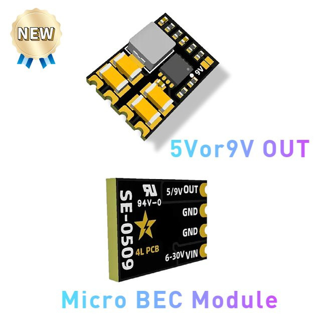 XDINO Micro-BEC-Modul SE-0509 synchroner Abwärtswandler in Schwarz mit einstellbarem Ausgang 6V-30V für RC FPV Modelle und Drohnen - Bild 1