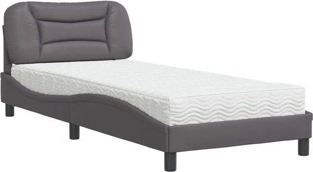 vidaXL Bett mit Matratze aus Kunstleder und Strick in Grau, B/T/H: 80 x 200 x 85 cm - Bild 1