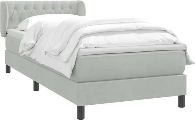 vidaXL Boxspringbett mit Matratze in Hellgrau aus Samt, Hybridbett mit Taschenfederkern, B/T: 90 x 220 cm - Bild 1