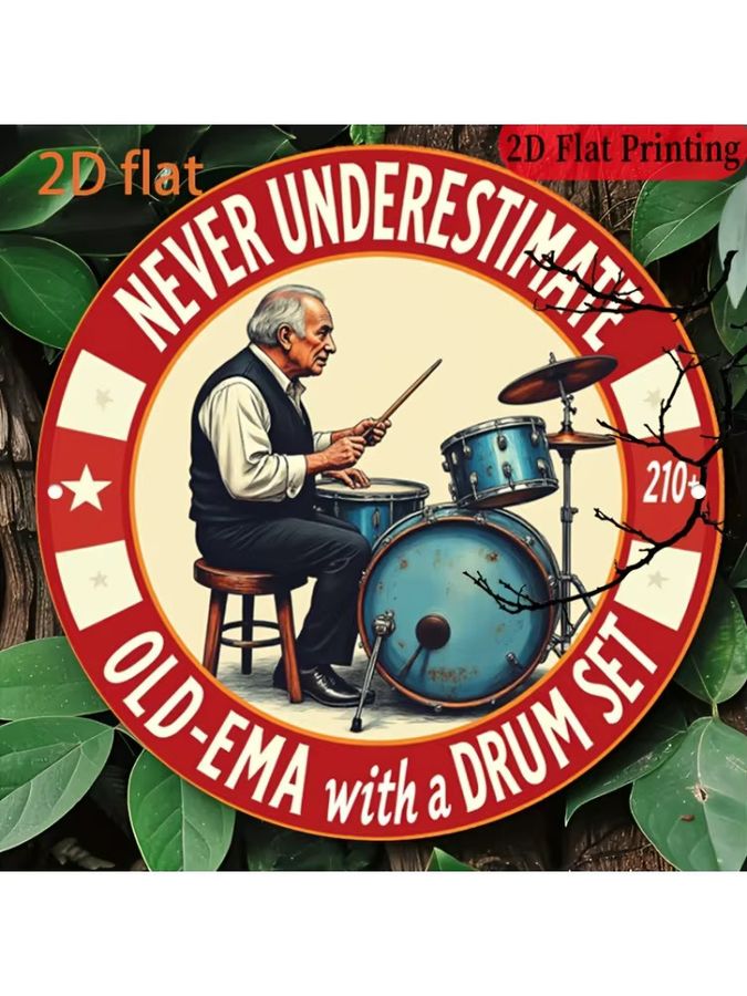 Vintage Wandschild aus Aluminium von Potdemiel mit dem Motiv Never Underestimate Old-Ema with a Drum Set 210+ im Retro-Stil - Bild 7