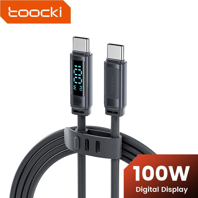 Toocki Silikon USB-C auf USB-C Kabel mit LED-Anzeige, PD 100W Schnellladekabel in Schwarz - Bild 1