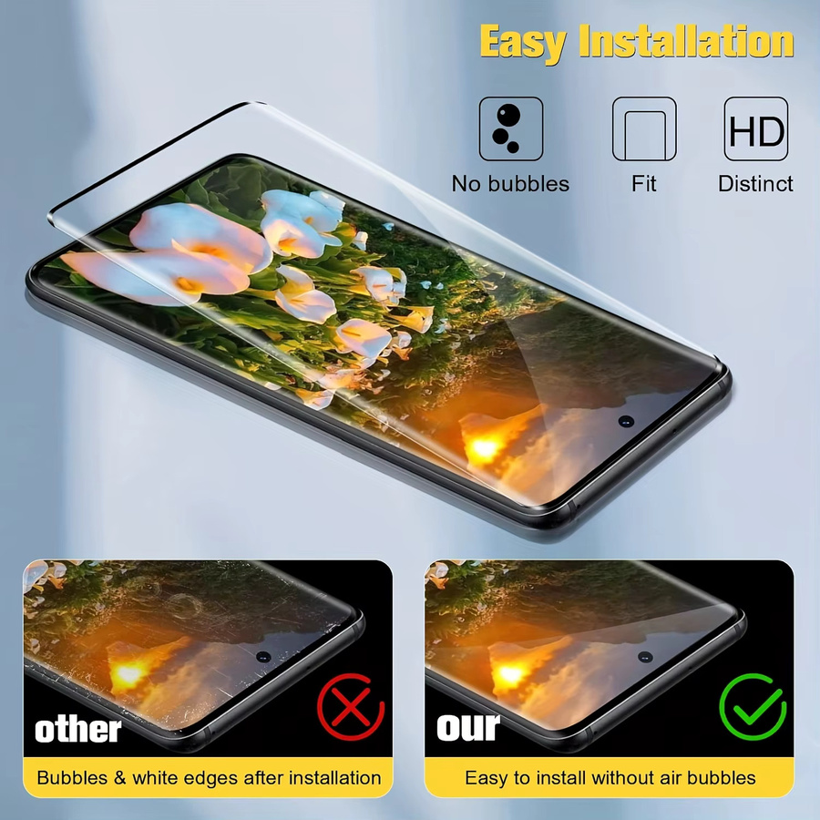 Samsung Displayschutzfolie 3er-Pack und Kameralinsen-Schutzfolie 2er-Pack für Galaxy S21 Plus und S21 Ultra 5G, 9H Gehärtetes Glas, 3D Gebogen, Transparent - Bild 2