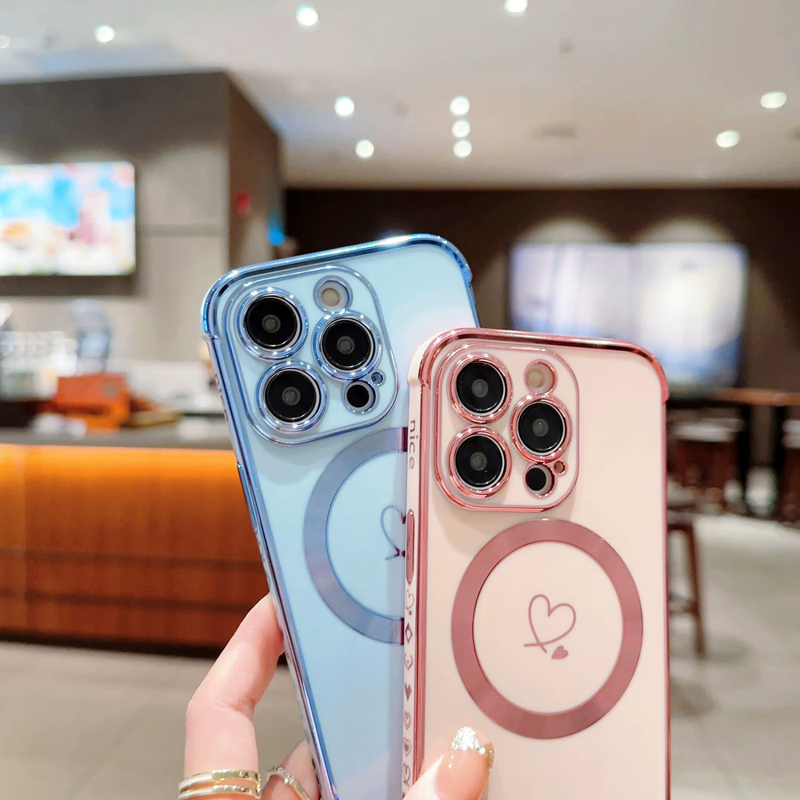 Apple iPhone 13 Schutzhülle mit Herz-Seitendruck in Purple und Multicolour, stoßfeste TPU-Hülle mit MagSafe-Magnetabdeckung und Unterstützung für kabelloses Laden - Bild 1