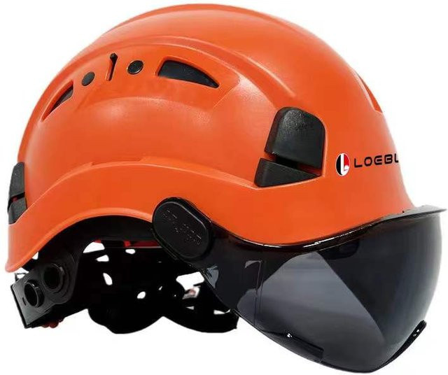 Schutzhelm LOEBUCK aus ABS mit integrierter Schutzbrille, atmungsaktiv und anpassbar, Orange - Bild 1