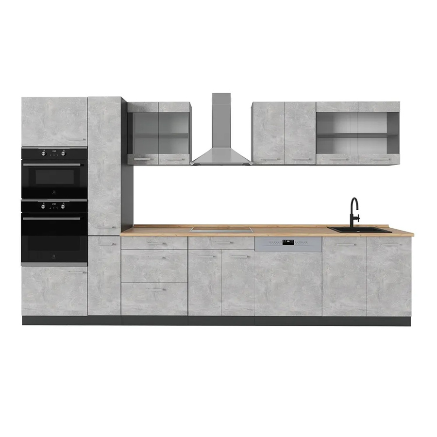 Vicco R-Line Küchenzeile modern in Beton/Anthrazit, B/T/H: 350 x 60 x 207,4 cm - Bild 2