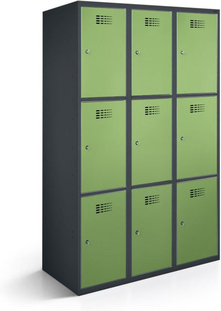 rotstahl Fächerschrank mit 9 Fächern in Hellgrün und anthrazitgrauem Korpus, B/T/H: 120 x 50 x 180 cm - Bild 1