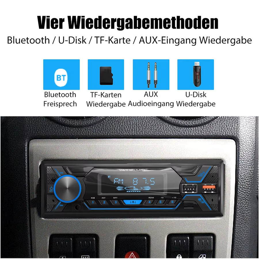 MOPECT DAB+ Single 1 DIN Autoradio mit Bluetooth, MP3-Player, 2 USB, TF, FM und AUX in Schwarz - Bild 4