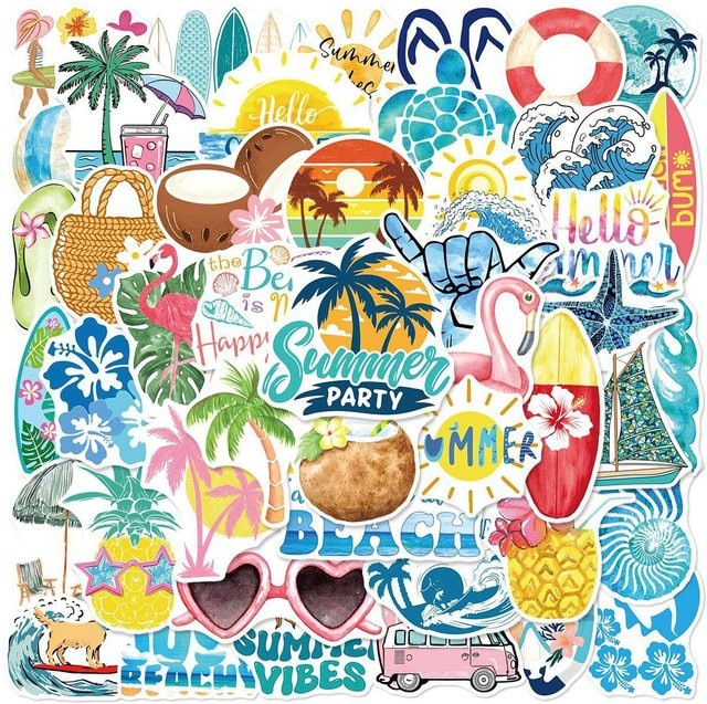 Binchi Outdoor Product Cartoon Sommer Strand Surfen Graffiti Aufkleber, Multicolor, 50 Stück - Bild 1