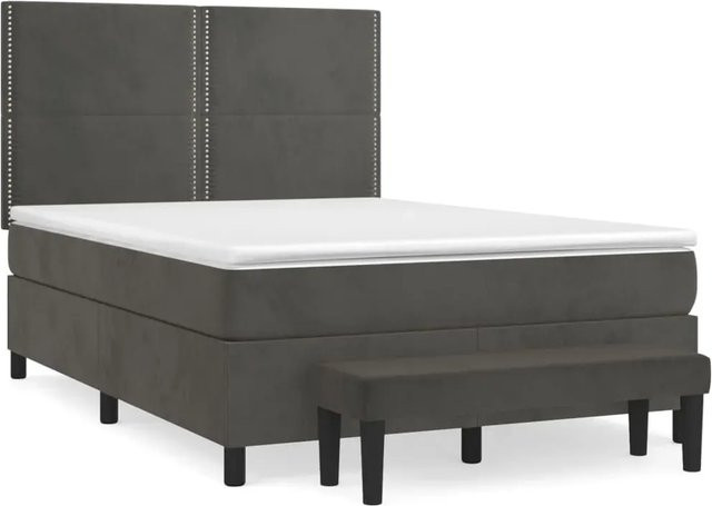 vidaXL Boxspringbett mit Matratze in Dunkelgrau aus Samt, Hybrid-Design mit Taschenfederkern, B/T: 140 x 200 cm - Bild 1