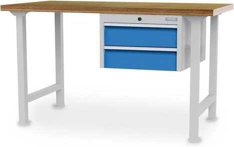 Bedrunka + Hirth Reihenwerkbank aus Stahlblech und Holz in Grau, B/H/T: 200 x 85,9 x 75 cm - Bild 1