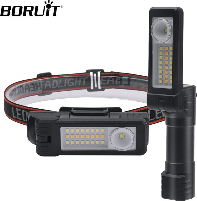 BORUiT Wiederaufladbare LED-Stirnlampe mit Magnetfunktion und USB-C Anschluss in Schwarz - Bild 1