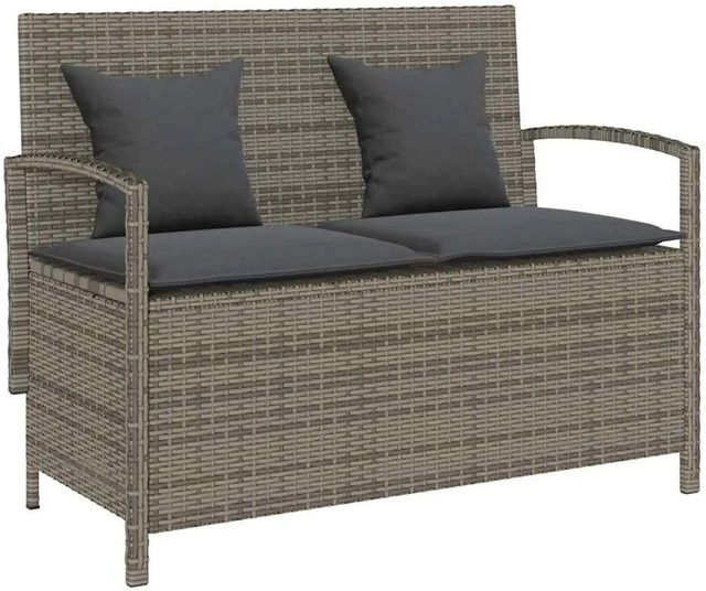 Furnicato Gartenbank aus Poly Rattan mit Stauraum und Kissen in Grau - Bild 1