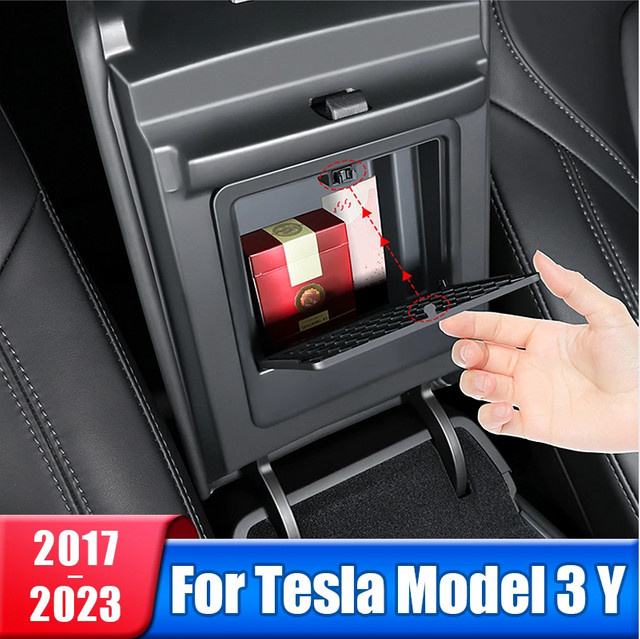 Chelumei Mittelkonsole Armlehne mit Ablagefach und versteckten Tasten für Tesla Modell 3 und Model Y, Schwarz - Bild 1