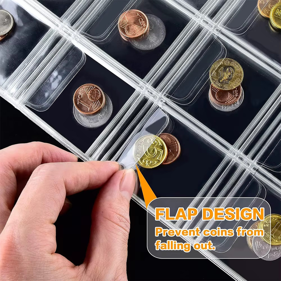 Transparente Münztasche aus Kunststoff mit 9 oder 3 Löchern als Einsätze und Hüllen für Münzsammlungen und Binder-Protektoren in Silber - Bild 4