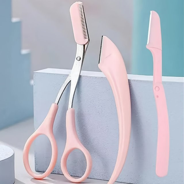 Halbmond-Augenbrauenschneider mit Kamm, Edelstahl, Rosa - Bild 1