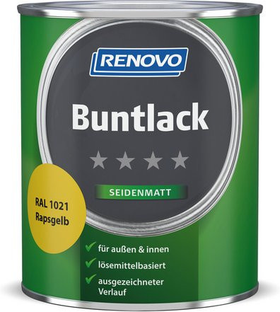 RENOVO Buntlack für Holz in Gelb, lösemittelbasiert, satin-matt, 0,75 l - Bild 1