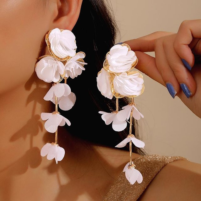 YULIN Ohrringe, Rosa Netz Blume, Quastenanhänger, Messing, Weiß, Damen - Bild 1
