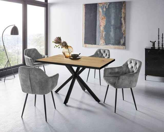 Hela Essgruppe Cleo III in Eiche und Braun mit Tisch und Stühlen aus Holzwerkstoff und Samtvelour, B/H/T: 140 x 76 x 90 cm - Bild 1
