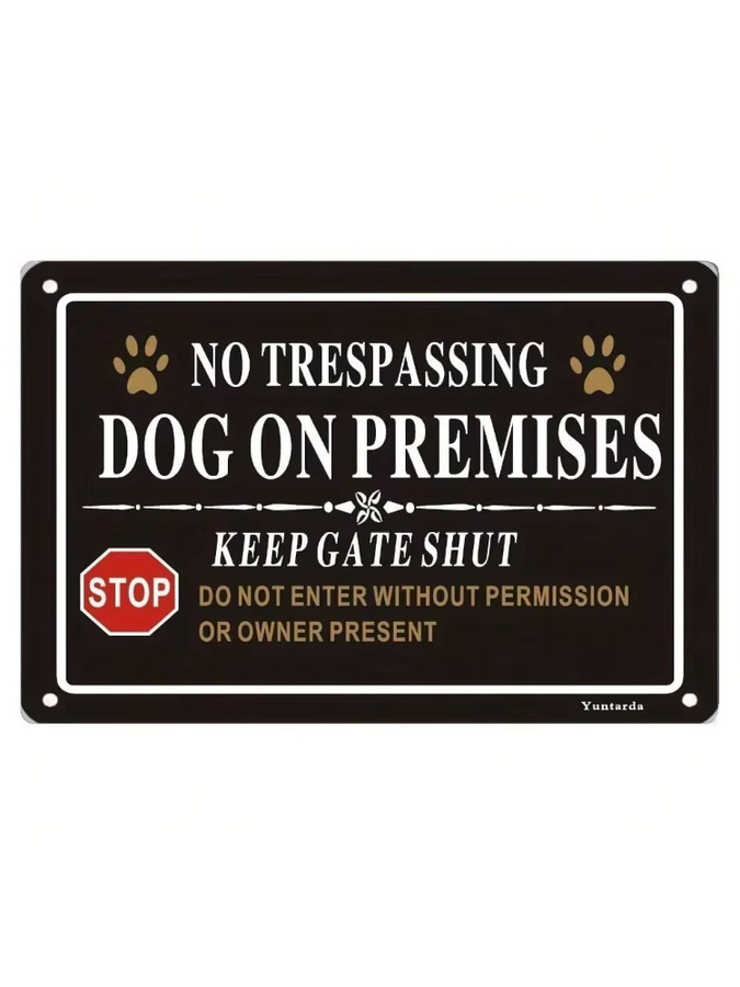 Yuntarda No Trespassing Hundewarnschild aus Metall mit Pfotenabdruck-Design, Schwarz, B: 20,3 cm, H: 30,5 cm - Bild 4