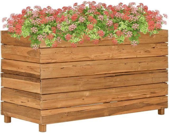 vidaXL Tischbett aus Teak-Altholz und Stahl in Braun, B/T/H: 100 x 40 x 55 cm - Bild 1