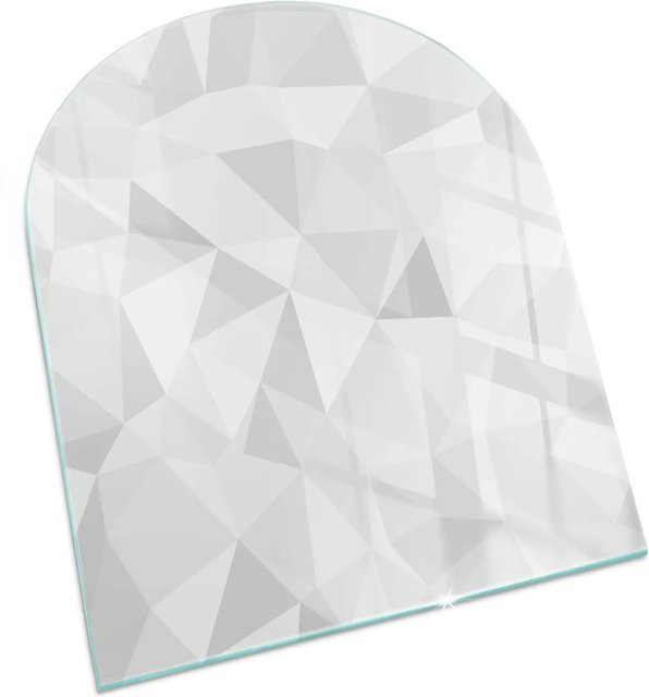 Tulup Kamin Glasplatte Halbkreis mit abstraktem geometrischem Muster in Grau, B: 80 cm, H: 70 cm - Bild 1