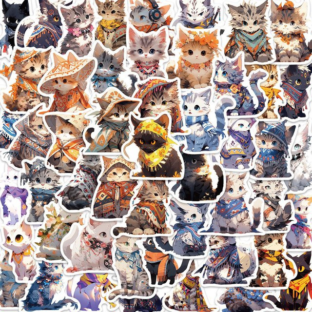 50 kreative Sticker-Set mit ethnischen Motiven und Katzen für Laptop, Handyhüllen und iPad, Mehrfarbig - Bild 1