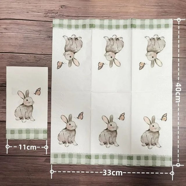 GUANYAO Oster-Servietten 20 Stück, 3-lagig mit Hasen- und Schmetterlingsmotiv, Größe: 33 x 40 cm - Bild 1