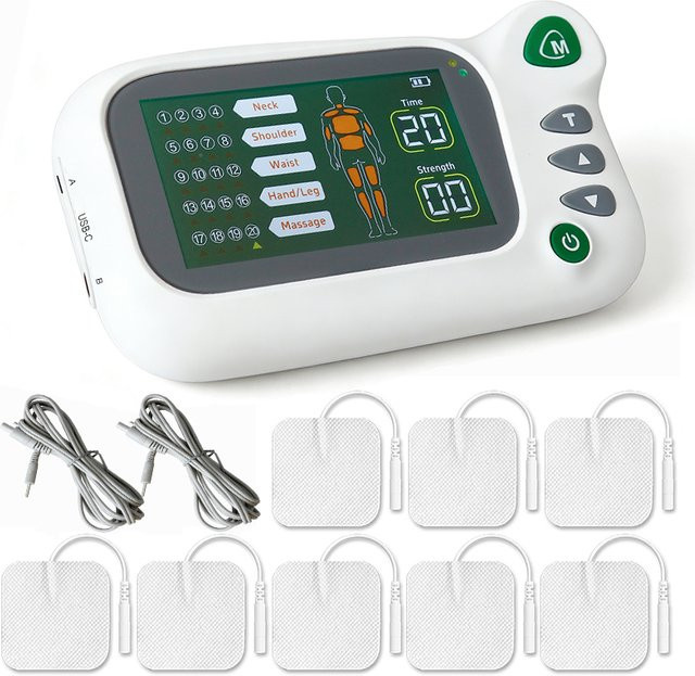 Raiuleko TENS EMS Muskelstimulator mit 20 Modi und 8 Pads, tragbares Akupunktur-Massagegerät für den Ganzkörper, Weiß - Bild 1