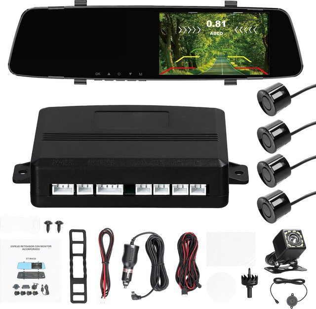 VehicleKit Dashcam Full HD 1080P mit Doppelkamera und 4 Parksensoren inklusive Rückfahrkamera und Radarsensoren vorne und hinten in Schwarz - Bild 1