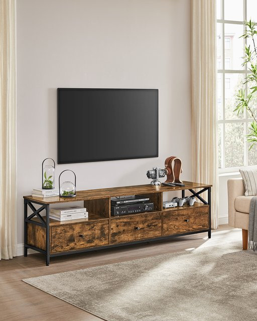 VASAGLE TV-Schrank Lowboard im Industrial Design mit 3 Stoffschubladen und 3 offenen Fächern in Schwarz-Braun Matt für Fernseher bis zu 80 Zoll - Bild 1