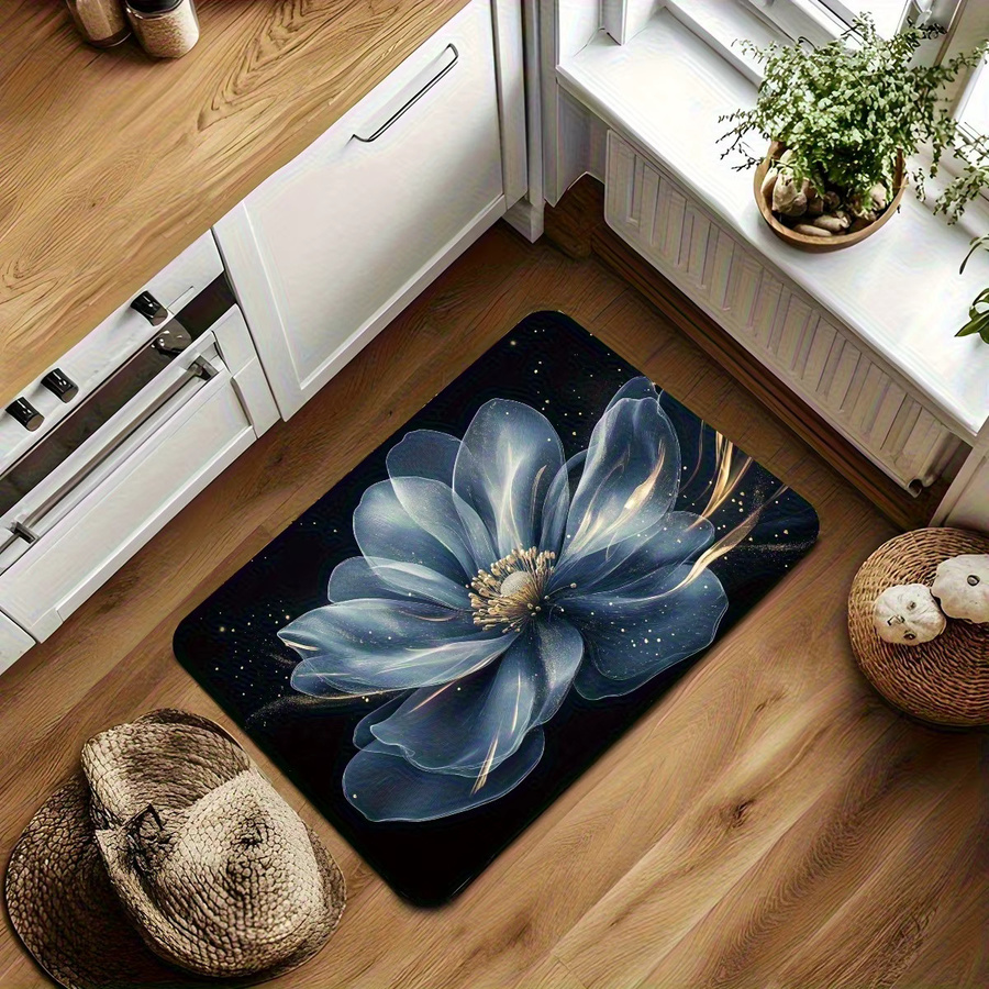 VIKAMA Badezimmer Bodenmatte mit blauem Blumenmuster, schnelltrocknend und wasserabsorbierend - Bild 4