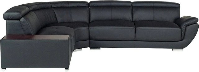 Vente-unique Sofa Nahia L-Form in Schwarz mit Lederbezug und Massivholzrahmen, Breite: 306 cm, Tiefe: 159 cm, Höhe: 78 cm - Bild 1
