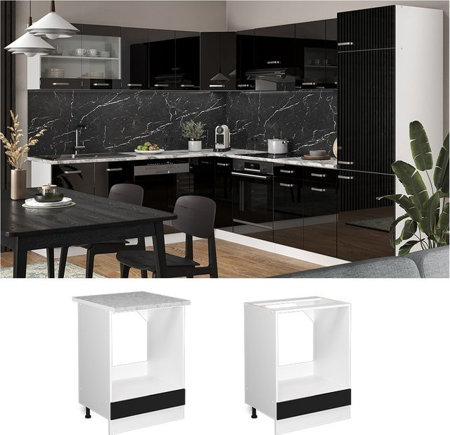 Vicco Herdschrank R-Line Küchenschrank modern Schwarz Weiß Hochglanz Breite: 60 cm - Bild 2