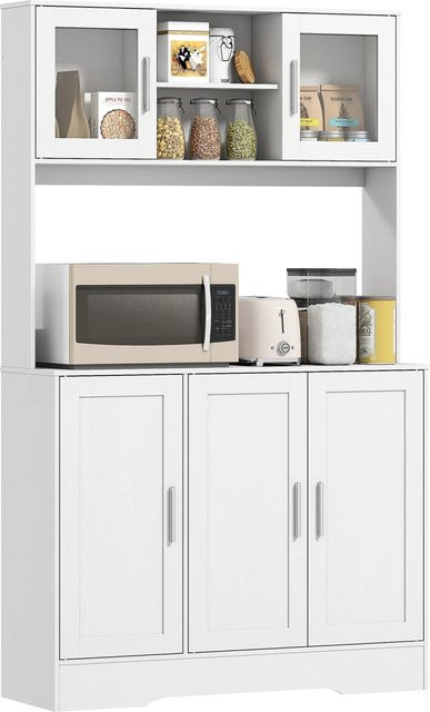 HOMCOM Küchenschrank in skandinavischem Design aus Spanplatte und MDF mit Glastüren in Weiß, B: 108 cm, T: 35 cm, H: 180 cm - Bild 1