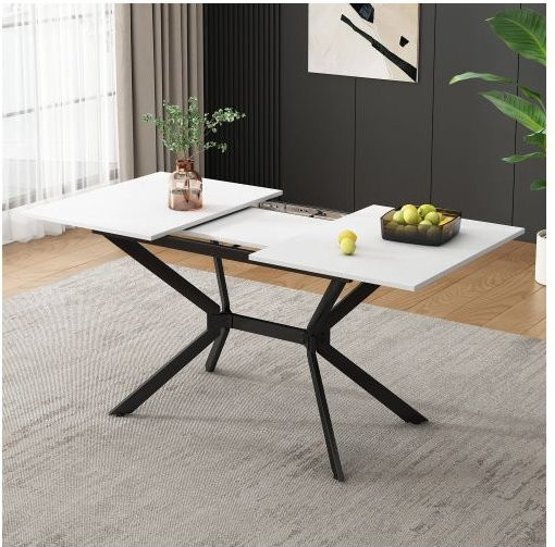 Ausziehbarer Esstisch MUVOE in Weiß mit schwarzen Metallfüßen, skandinavisch-moderner Tisch aus MDF für 4 bis 6 Personen, B/T: 120–160 x 80 cm - Bild 1