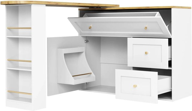 okwish Bartisch mit Ausziehfunktion und Snackregal in Weiß, B/T/H: 138-204 x 39 x 105 cm - Bild 1